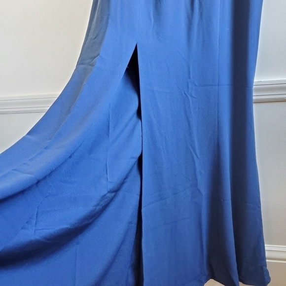 New Dress the Population Sandra V-Neck Crepe Long Formal Pacific Blue Gown Sz 2X - Picture 9 of 13